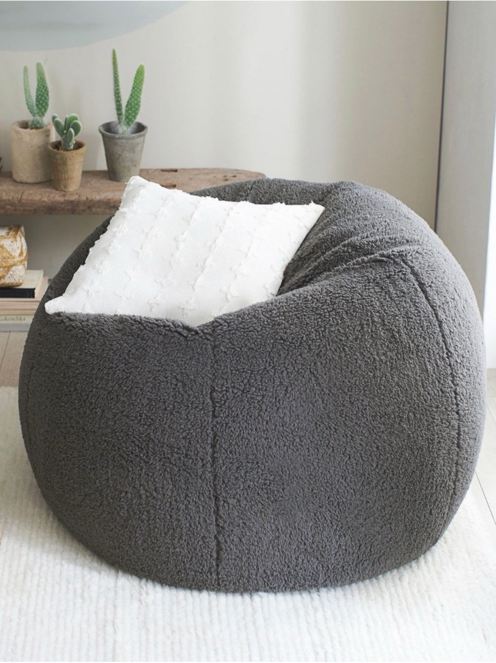 Pottery Barn Teen Gray Sherpa Beanbag Slip Cover With Key Medium 36” NWT $200